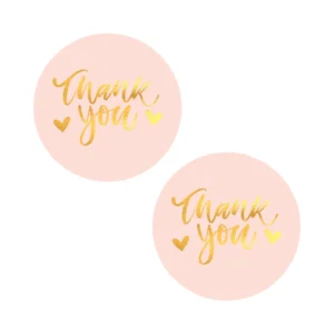 Gold Foil Pink Thank You Stickers